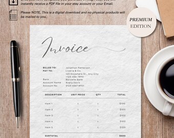 Estetyczny, minimalistyczny szablon faktury biznesowej | Edytowalna faktura Canva | Profesjonalna faktura dla freelancera | Pobieranie cyfrowe