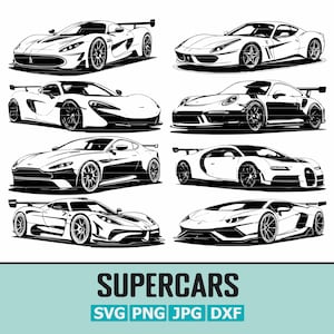 Modern Supercars SVG Bundle | 8 Iconic Designs Inspired by Legendary Performance Cars | svg - png - dxf - jpg | Instant Digital Download