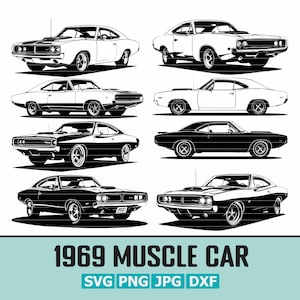 1969 Charger SVG Pack | Classic Muscle Car | 8 Iconic Designs Inspired by the 1969 Charger | svg - png - dxf - jpg Files | Digital Download