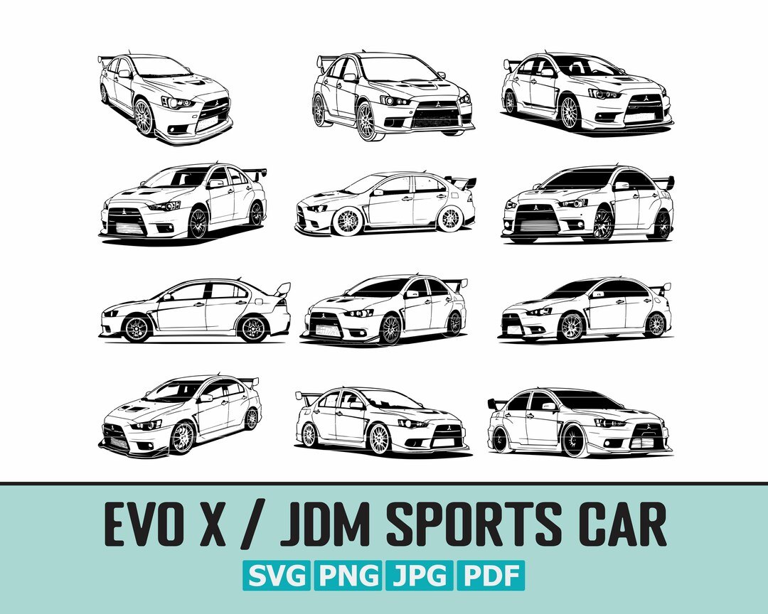 Evolution Racing Svg Lancer Evo X SVG Bundle | JDM Sports Car Designs | Svg - Png - Pdf ...