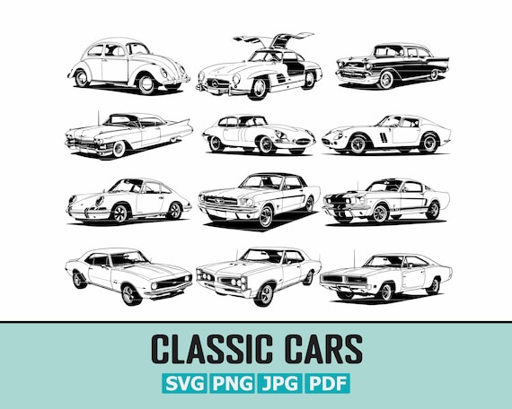 Classic Cars SVG Bundle | 12 Vintage Automobile Designs | Old Cars | svg - png - pdf - jpg Files | Instant Digital Download