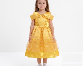 Girls Yellow Princess Dress Costume, Belle Inspired Birthday Dress, Kids Halloween Prince
