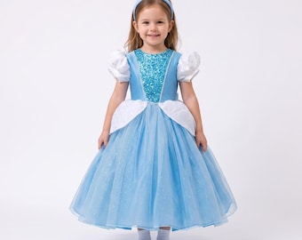 Timeless Blue Princess Dress, Girls Classic Cinderella Princess Costume for Parties and Dress-Up
