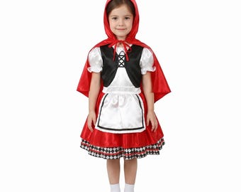 Red Riding Hood Costume for Girls, Fairytale Storybook Dress, Kids Halloween Costume, Forest Girl Outfit, Birthday Dress Up