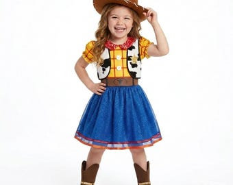 Girls Cowgirl Costume, Western Sheriff Dress Up Outfit with Hat and Boot Covers
