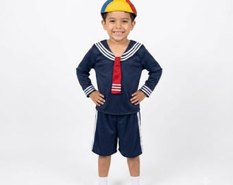 Retro TV Sailor Boy Costume, Navy Outfit with Colorful Cap, Shirt and Shorts