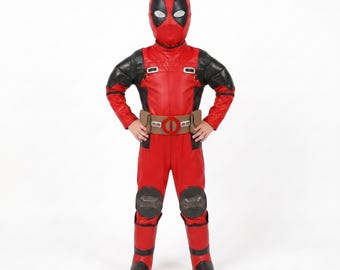 Kids Red Superhero Costume, Masked Hero Suit, Halloween Dress Up Outfit