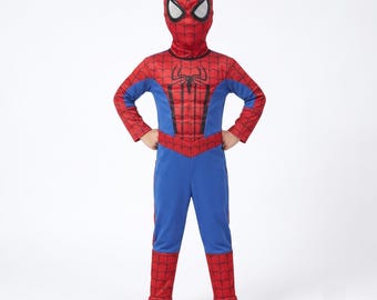 Kids Web Superhero Costume, Red Blue Spider Style Suit with Mask, Boys Halloween Dress Up Outfit