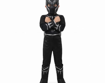 Black Feline Superhero Costume for Kids, Masked Hero Suit, Boys Halloween Costume, Kids Dress Up Outfit