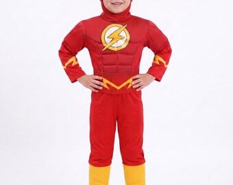 Kids Red Speed Hero Costume, Lightning Superhero Outfit with Mask, Boys Halloween Dress Up Costume