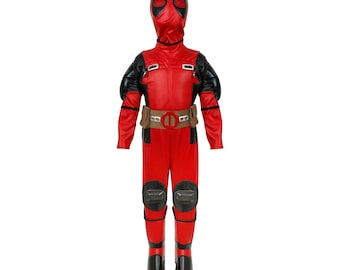 Kids Red Superhero Costume, Masked Hero Suit, Halloween Dress Up Outfit