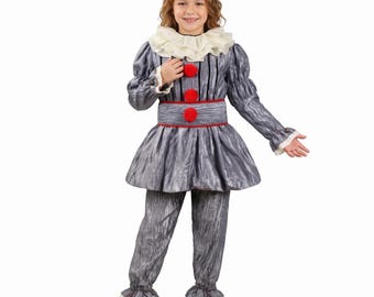 Gray Scary Clown Costume for Kids, Creepy Circus Outfit, Kids Halloween Costume, Theatrical Clown Dress Up