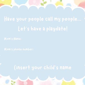 Cartões de playdate editáveis para crianças. Cartão de contato para impressão. Cartões Keep In Touch — Cartão de visita para crianças do play Date.