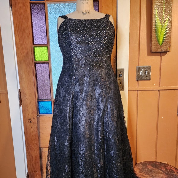 80s 90s curvy volup plus size black formal lace gown dress formal onyx