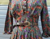 80s 1980s high waisted floral dress rocker punk leopard boho rayon midi grunge