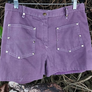 70s soft purple denim studded jean shorts small rocker boho high waisted 1970s 60s 1960s
