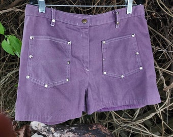 70s soft purple denim studded jean shorts small rocker boho high waisted 1970s 60s 1960s