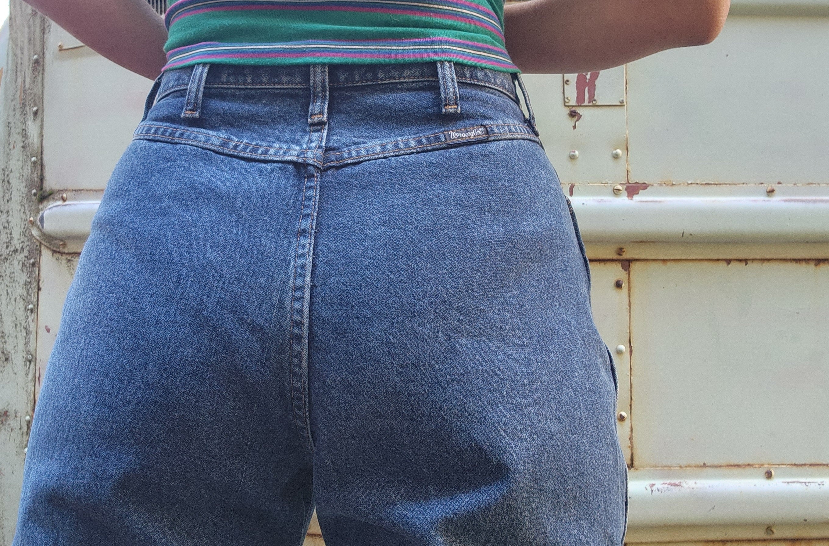80s 1980s women s high waisted blue denim wranglers jeans rare no back pockets