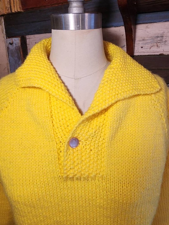 Bright canary yellow shawl collar homemade knit s… - image 6
