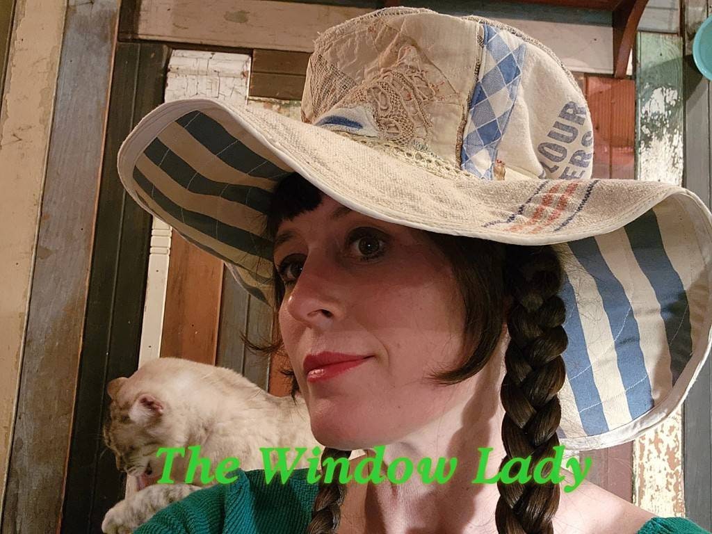 The Window Lady Designer Patchwork Upcycled Hat Antique Sack  display picture 3