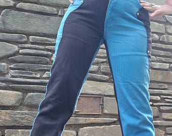 1980s 80s bare back harlequin two tone western ethics epic jeans vintage rare