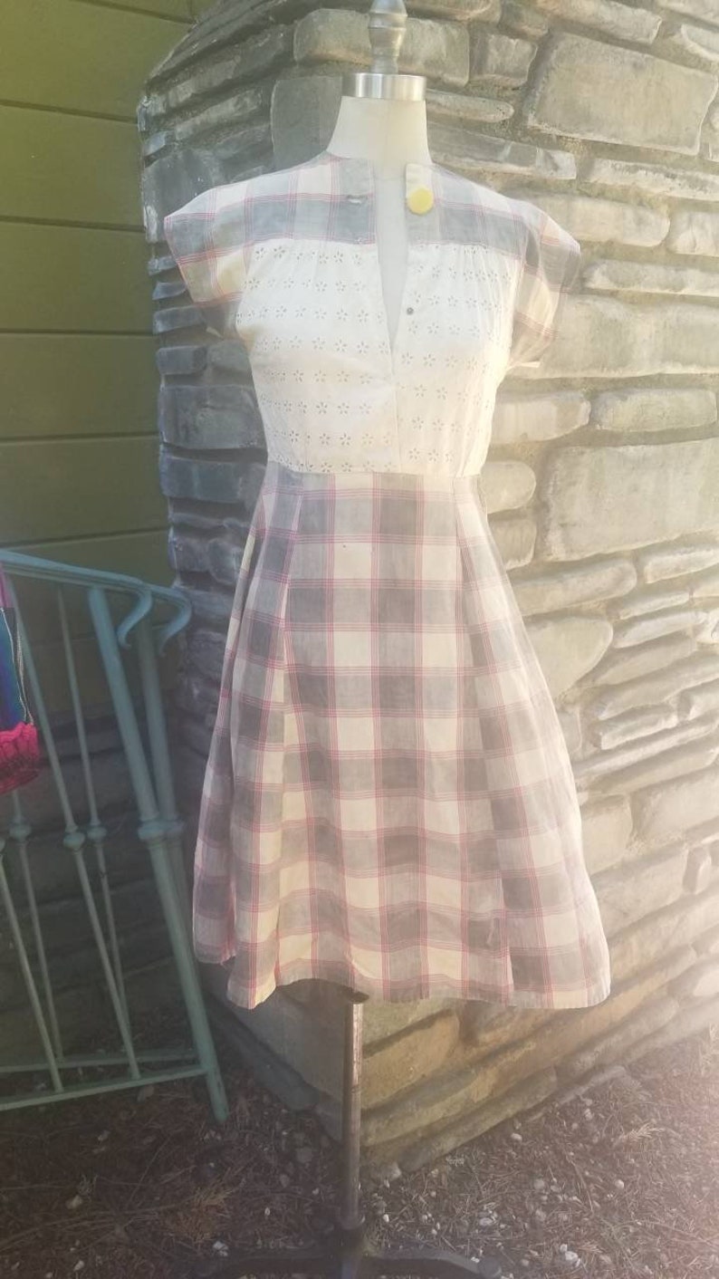 Late 30s 1930s Cotton House Dress Plaid Lace Eyelet Rare Etsy
