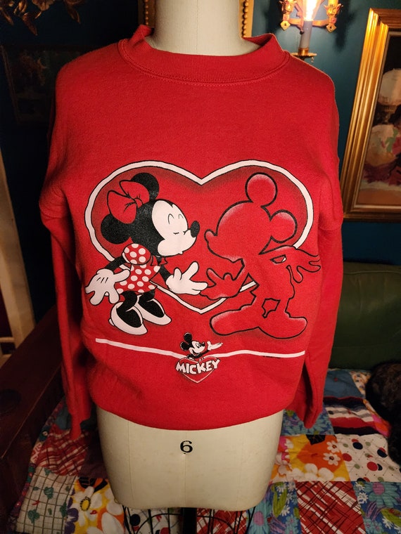 90s 1990s mickey and minnie red sweatshirt heart … - image 2