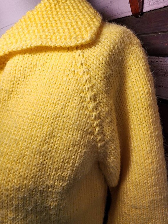 Bright canary yellow shawl collar homemade knit s… - image 3