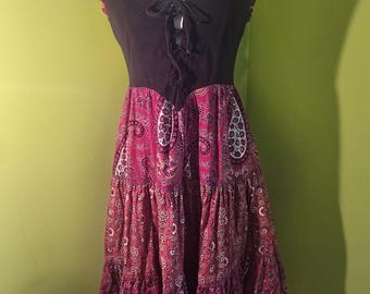 Vintage 1970s Young Edwardian Razor Back Floral Maxi Dress Size S