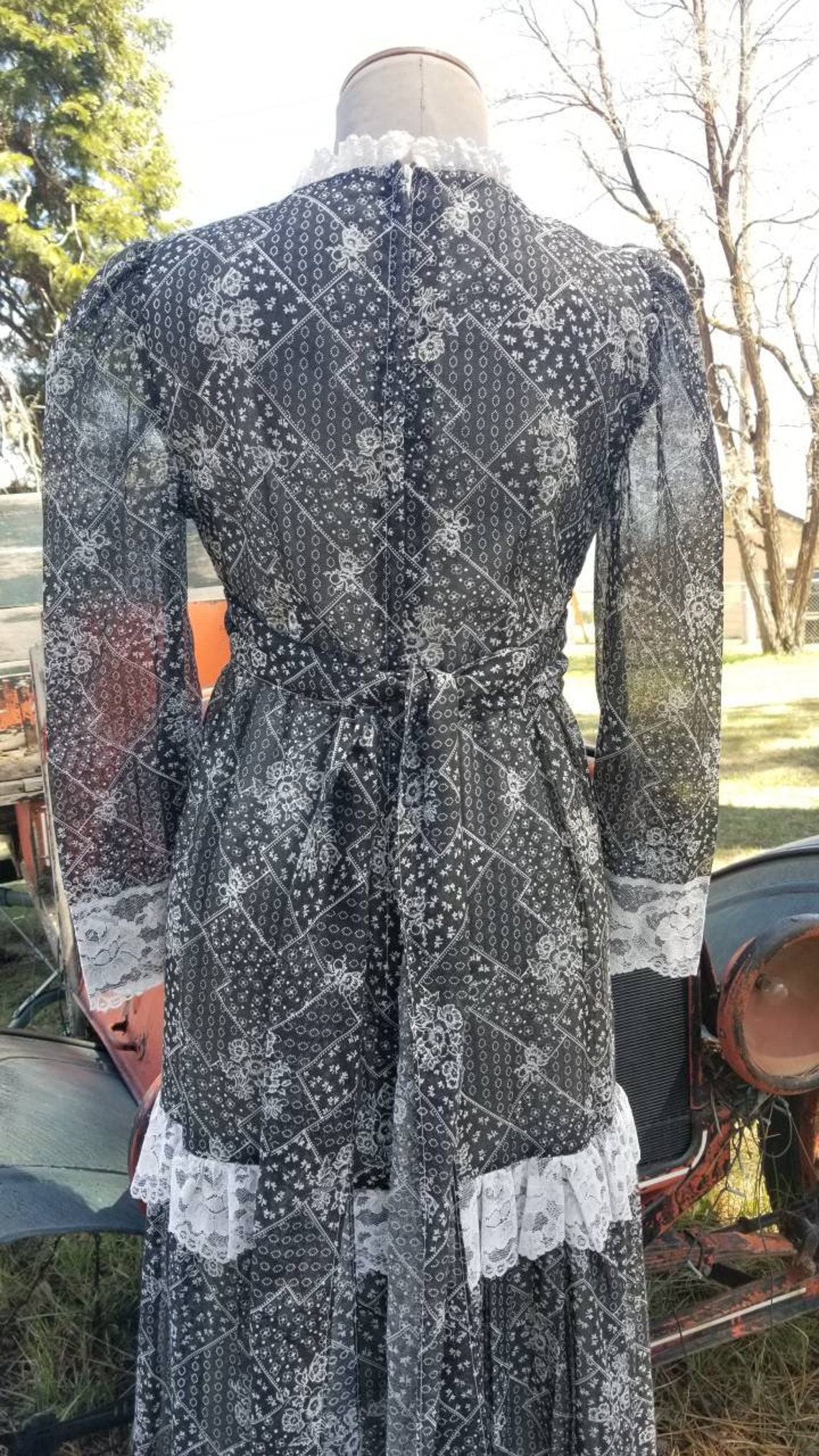 Black and White Maxi Dress Gunne Sax Prairie Style 70s Witchy | Etsy
