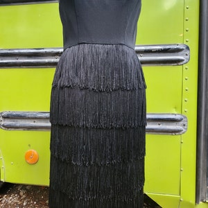 Designer JAY Harbert black fringe coctail flapper dress small 60s 1960s late 50s 1950s image 7