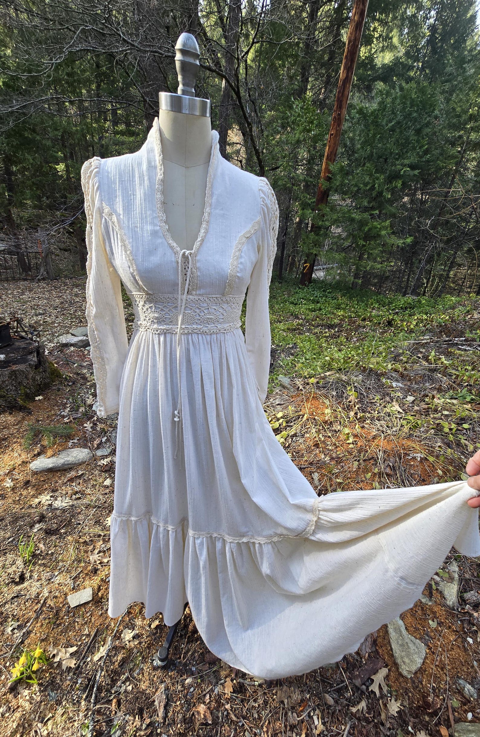 Gunne Sax Indian Cotton Lace Wedding Maxi Dress Lace up Boho Prairie ...