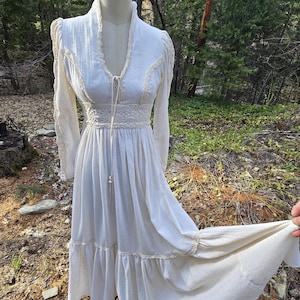 Gunne Sax Indian Cotton Lace Wedding Maxi Dress Lace up Boho Prairie ...