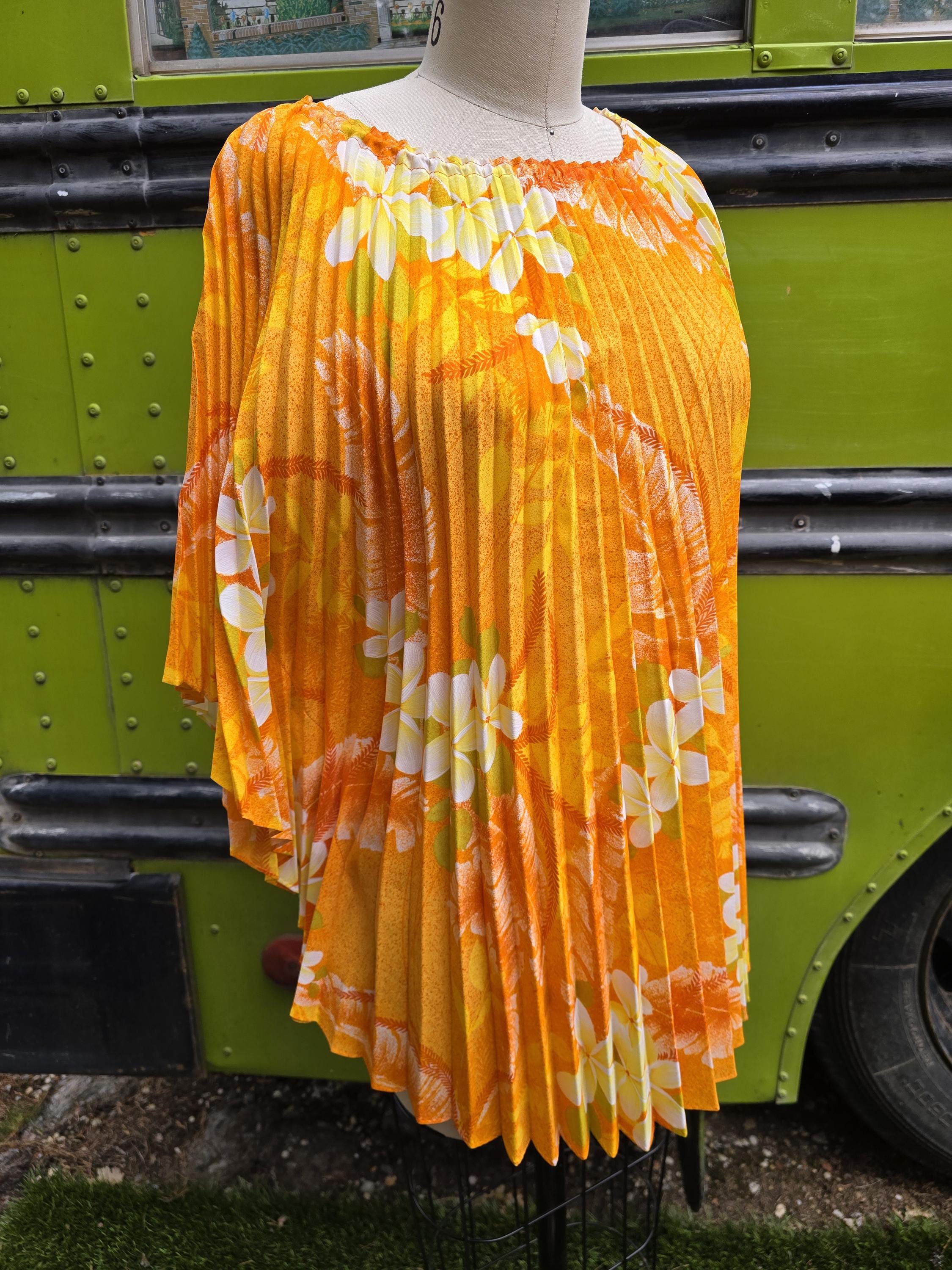 1970s Hawaiian Kaftan Halftan Caftan Blouse Top Cover up Orange Yellow ...