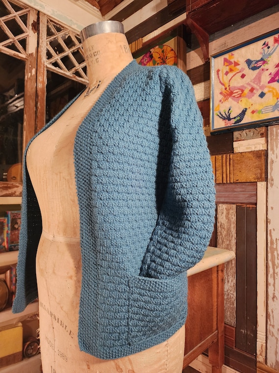 1960s 60s plus size volup light teal handmade knit