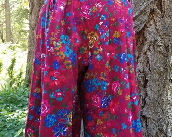 Hohe Taille floral culottes Gauchos kurze Hose mit Taschen 80er Jahre 1980er Jahre Juwel Töne