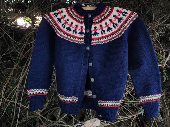 Handmade vintage sweater made in Norway blue red … - image 1