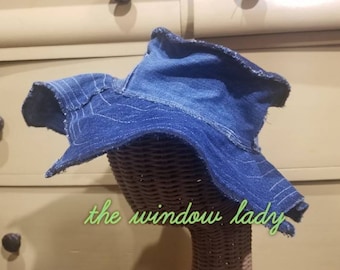 The window lady upcycled patchwork hat floppy boho denim indie designer cottage core festival ooak sun party