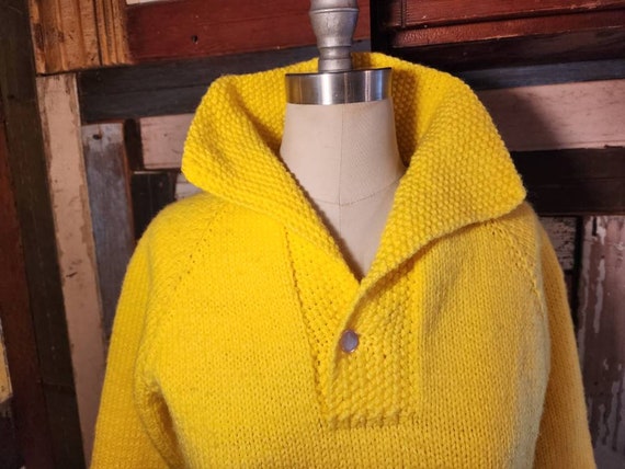Bright canary yellow shawl collar homemade knit s… - image 1