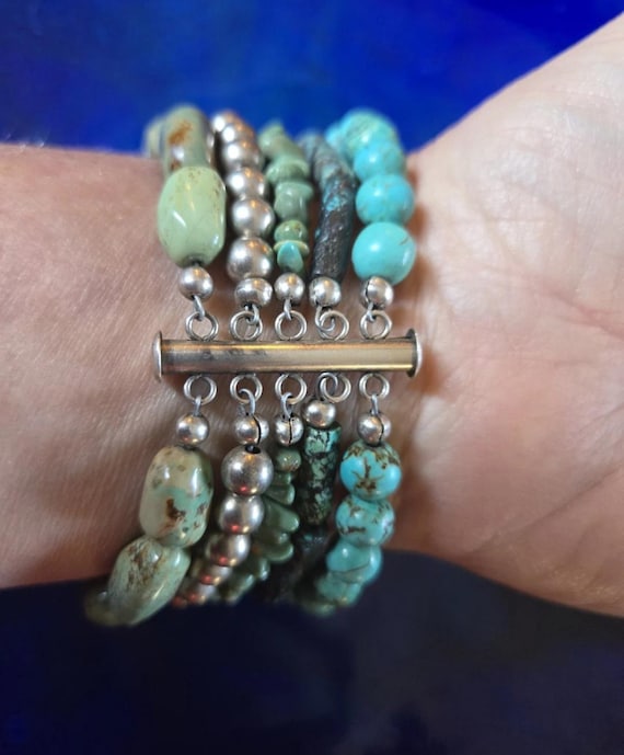 5連925スターリングシルバー製ターコイズビーズのヴィンテージ 