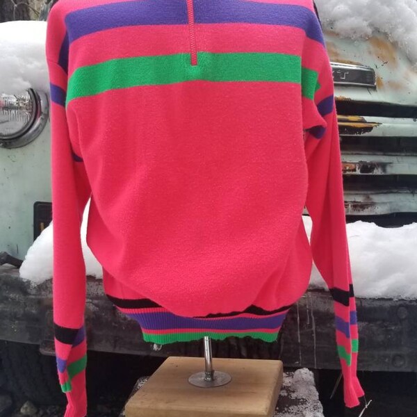 Hermans 90s fluorescent neon sweater unisex rave ski winter knit new wave pullover