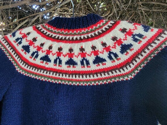 Handmade vintage sweater made in Norway blue red … - image 7