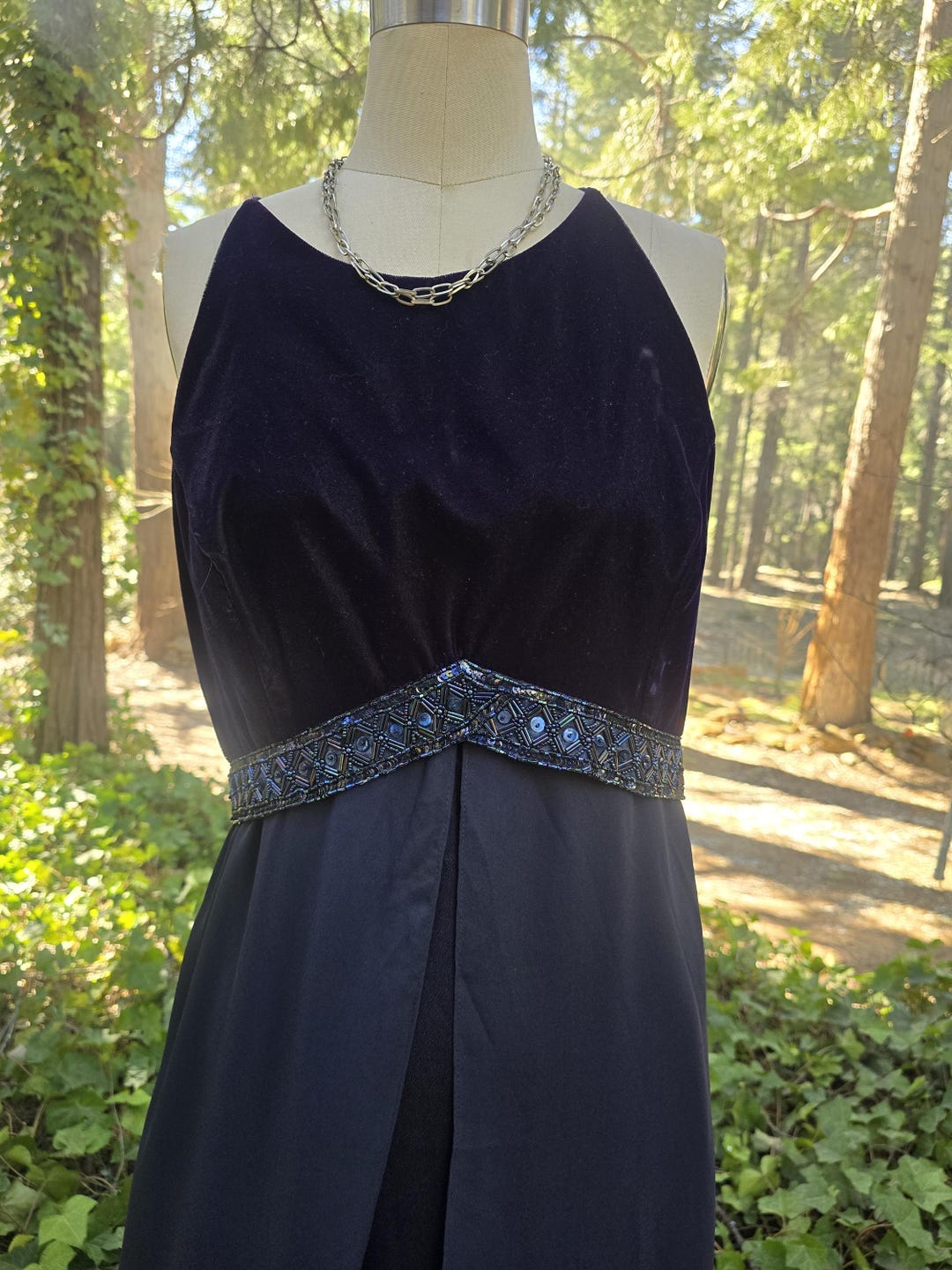 Ehhe 90s 1990s Donna by Anotio Ehhe Designer Beaded Purple Blue Formal Dress ...