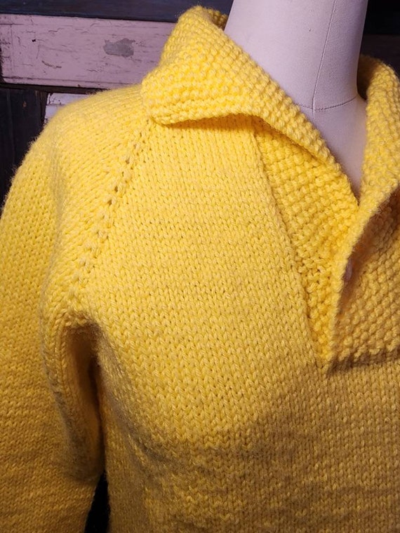 Bright canary yellow shawl collar homemade knit s… - image 5