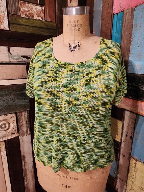 Green volup curvy crochet handmade blouse top shi… - image 1