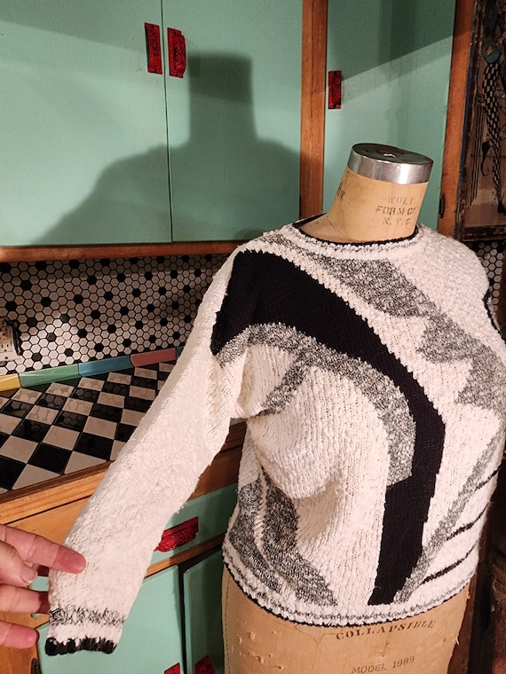 80s knit graphic new wave black and white sweater 