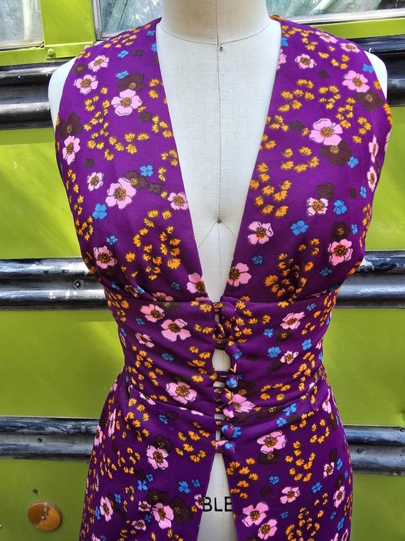 My things vibtage 70s long groovy floral dress vest size 5 View 2