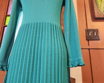 80s 1980s knit turquoise dress by designer Schrader Sport