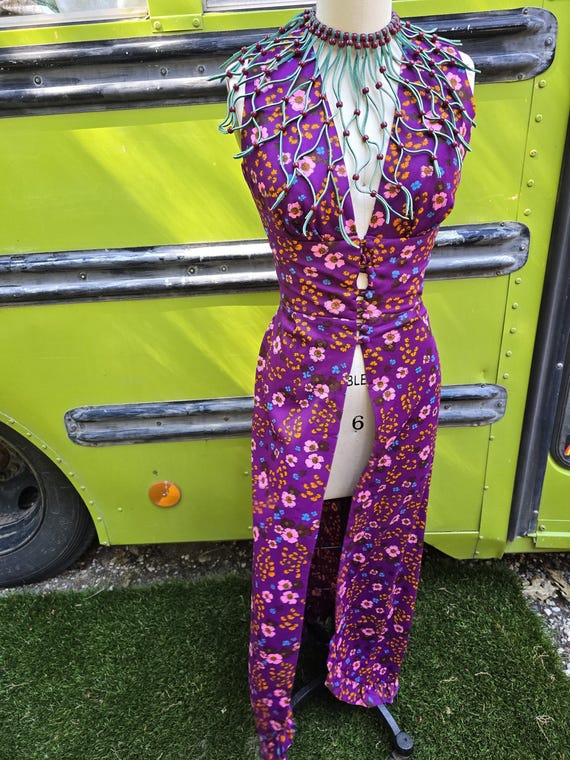 My things vibtage 70s long groovy floral dress vest size 5
