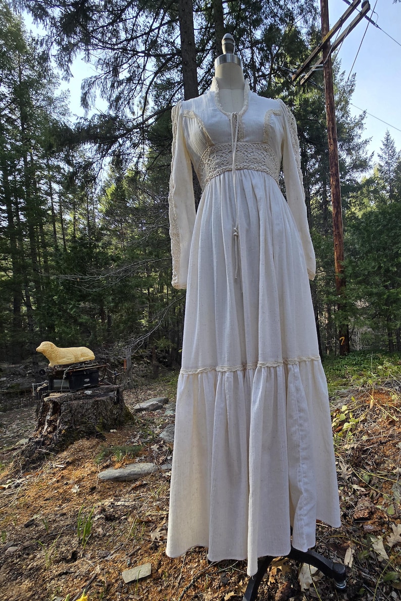 Gunne Sax Indian Cotton Lace Wedding Maxi Dress Lace up Boho Prairie ...
